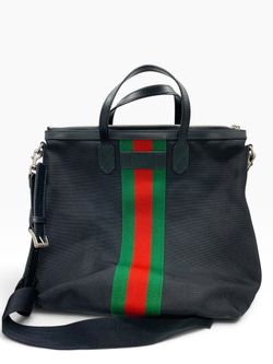 GUCCI Sherry Line 619751 Leather Canvas 2Way Shoulder Tote Bag Black Italy