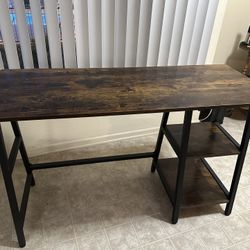 Rustic Brown Desk with Open Shelves