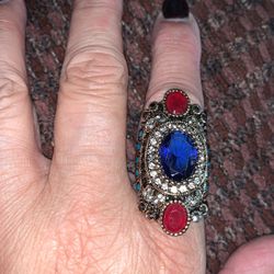NWT Big Face Antique Gold Plated Turkish Style Multi-Colored Gemstone Ring 