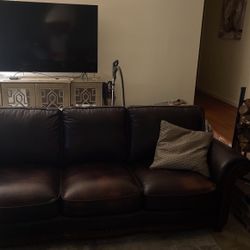 Two Brown Leather Couches 