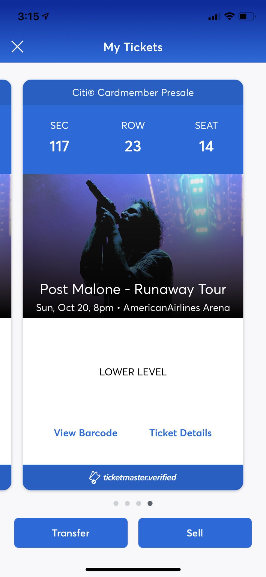 Post Malone @american airlines arena (2) tickets $310 or OBO section 117 row 23 seats 13,14