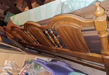Vintage king wood headboard, basic metal frame, and box spring/mattress bundle.  MAKE ANY OFFER