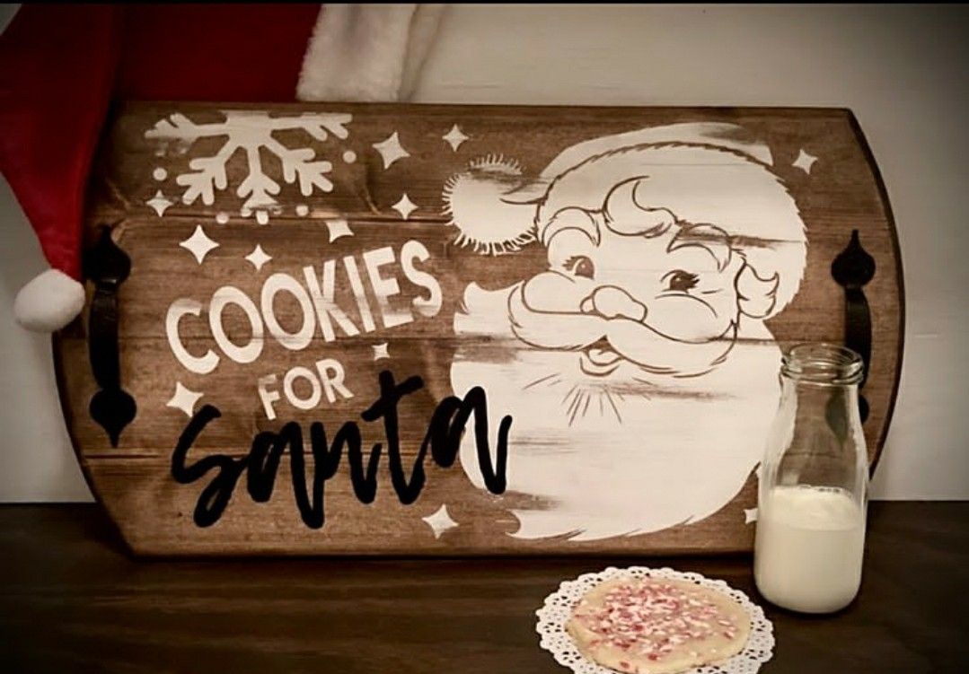 Christmas Santa Cookies tray Farmhouse Rustic