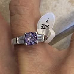 New CZ purple amethyst sterling silver size 7