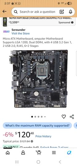 Micro ATX Motherboard, Computer Motherboard Supports LGA 1200, Dual DDR4. with 4 USB 3.2 Gen 1 2 USB 2.0, RJ45,6+2 Stages
IM A RESELLER, I SEE THE ITE