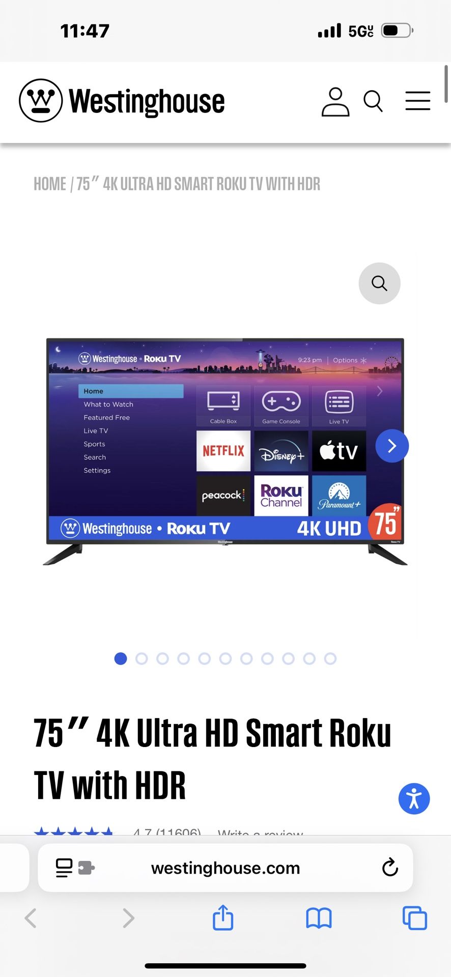 Westinghouse Roku 75 In Smart TV