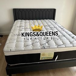 New Queen bed frame with mattress