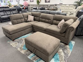 Brown Sofa Sectional w/ Storage Ottoman