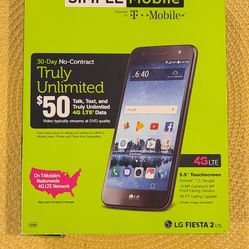 New, LG FIESTA 2 LTE Smart Phone By SIMPLE mobile/T-Mobile