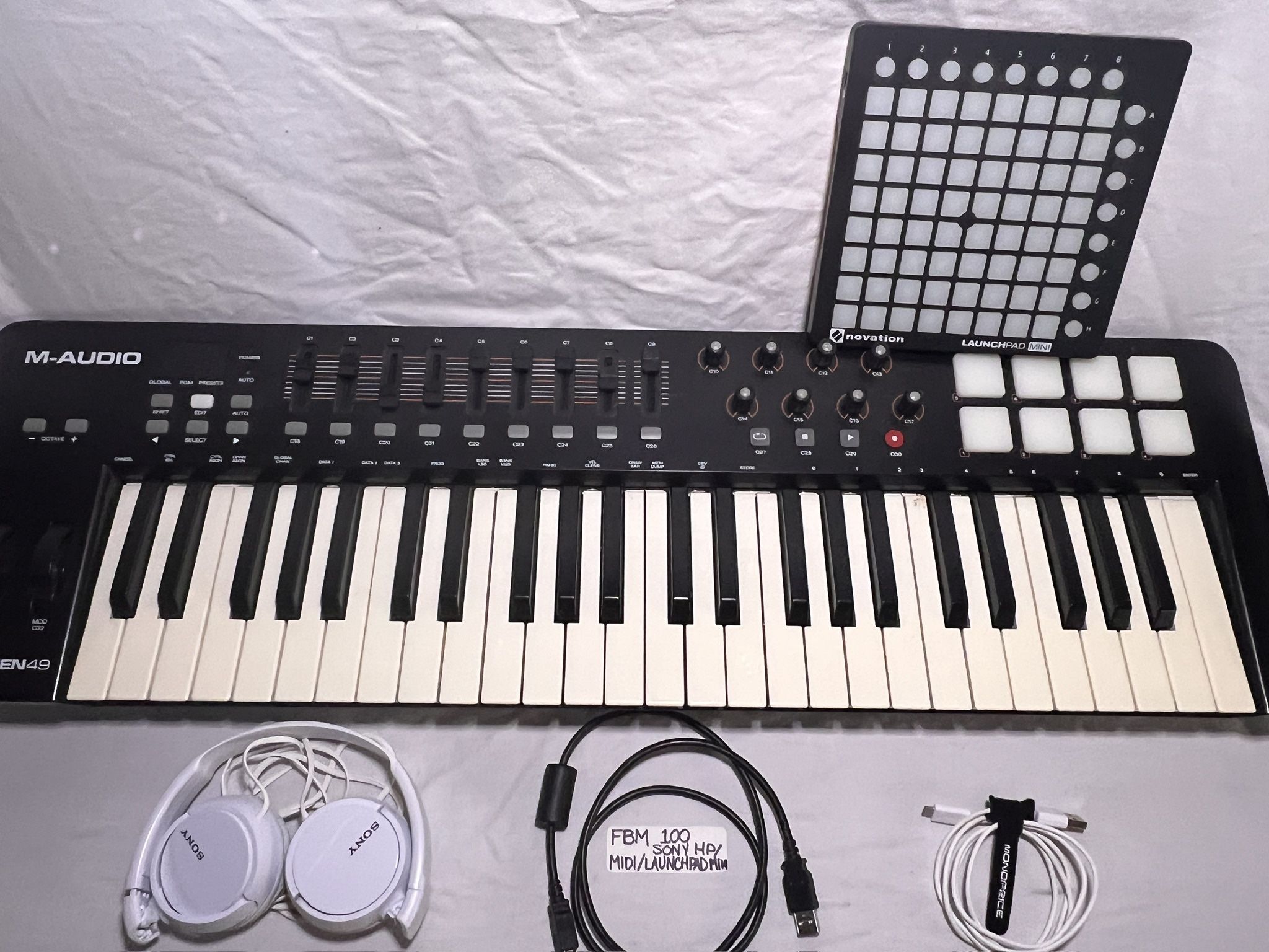 Pre-Owned M-Audio Oxygen 49 Key USB Midi, Novation Launchpad Mini MK2 & Sony Ste