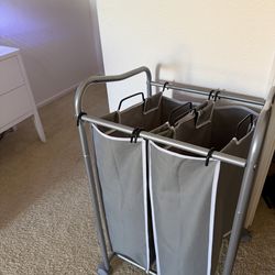 Silver 2-Bag Heavy Duty Rolling Laundry Sorter Cart