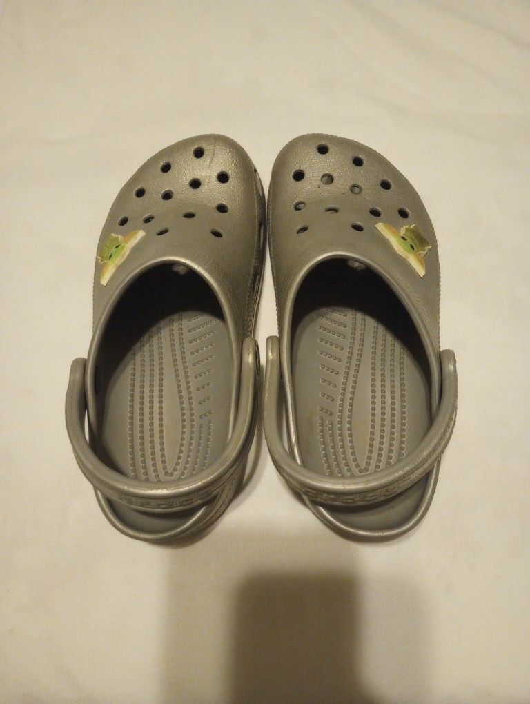 Crocs Silver Clogs With Baby Yoda