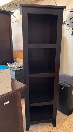 Dark Brown Tall Wood Bookcase 4 Shelves