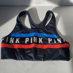 PINK PINK Victoria's Secret Black Red Logo Ultimate Gym Racerback Sport Bra