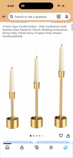 3-Packs Taper Candle Holders - Pillar Candlesticks Solid Stainless Steel Stands