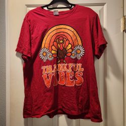 Port & Company Thankful Vibes Turkey Graphic T-Shirt Womens 3XL Red Retro