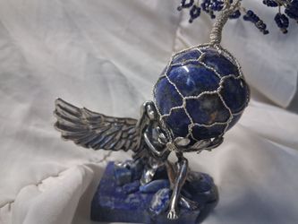 Angel holding Lapis Lazuli Sphere with Handmade Wire Tree