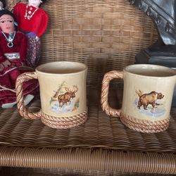 Vintage Beautiful Mugs Outdoors Theme $15 Pair 