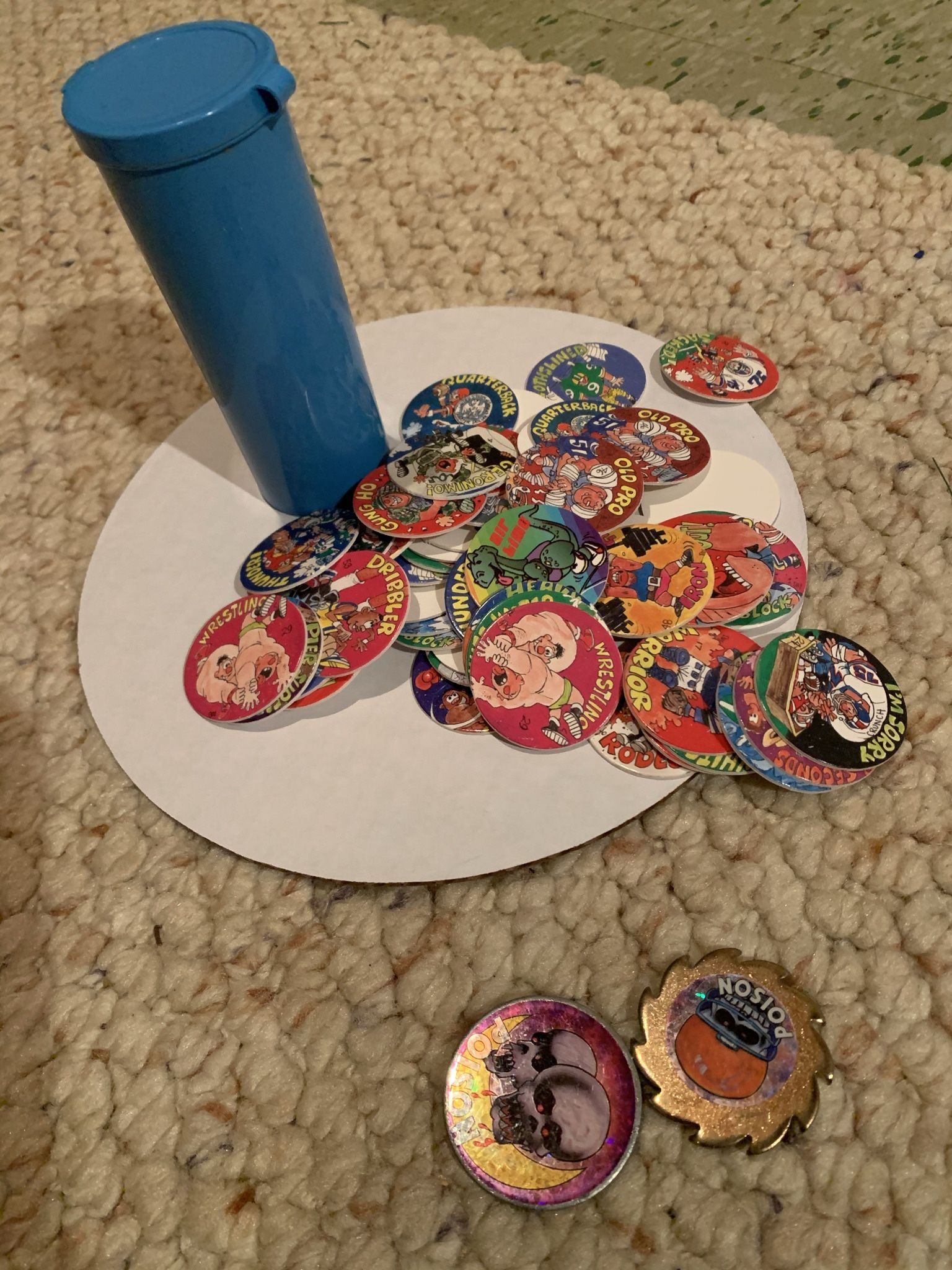vintage pog game set 200 pogs , case, game board , 2 assorted medal slammers 