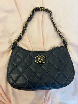 Quilted Black Shoulder Bag with Gold Chain Strap