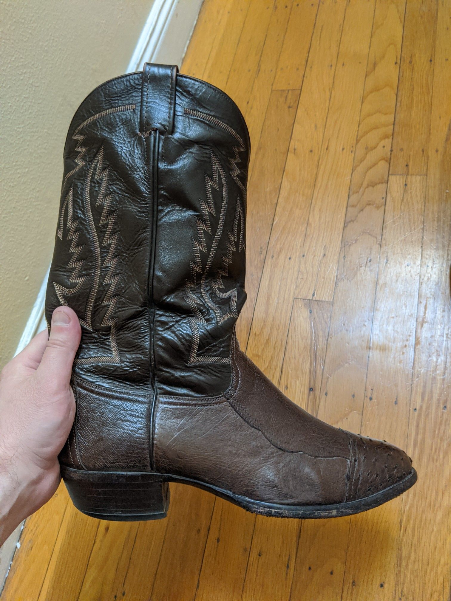 Larry Mahon Ostrich leg and quill cowboy boots 12D