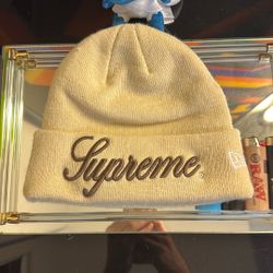 Supreme New Era Cursive Beanie Tan 