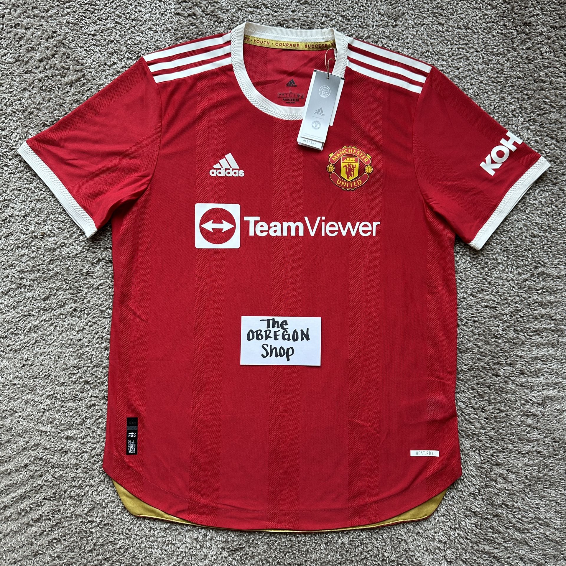 ADIDAS MANCHESTER UNITED HOME AUTHENTIC FOOTBALL SOCCER JERSEY 2021-22 MENS SIZE LARGE RED WHITE NEW