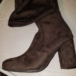 Knee High Brown Suede Heel Boots