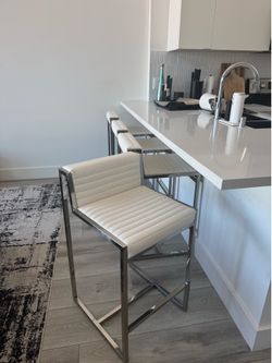 Modern Cantilever-Style Counter Stool Set (White Faux Leather)