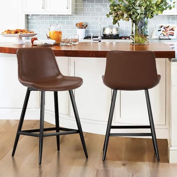 Dark Brown 24 Low Back Metal Frame Counter Height Bar Stool