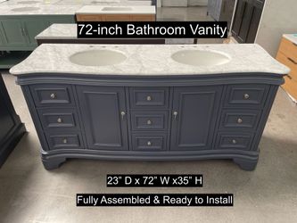 72" Bathroom Vanity with Carrara Marble Countertop & Solid Wood & Plywood Cabinet #3494
