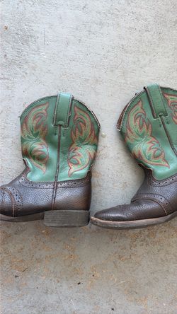 Justin Kids Cowboy Boots Brown and Green size 12D