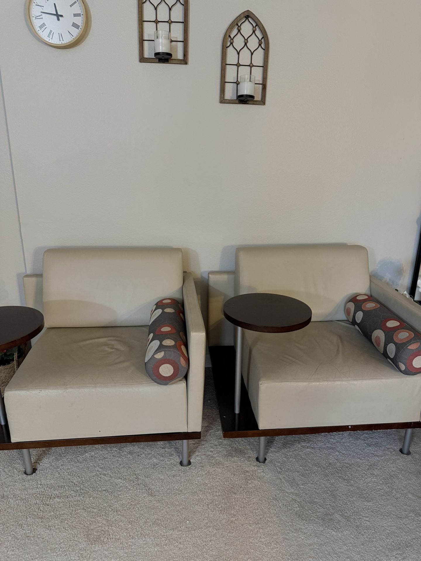 Set of 2 Modern Lounge Chairs w/ Built-In Side Tables – $300