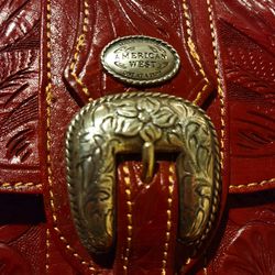American West Handmade Red Leather Silver Buckle Shoulder Bag
