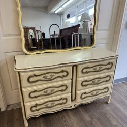 2-Piece Vintage Dresser & Mirror Set | Dovetail Drawers | French Provincial Style