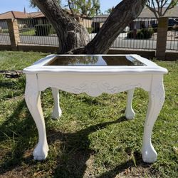 Beautiful White Carved Glass Top Table  (Read Description)