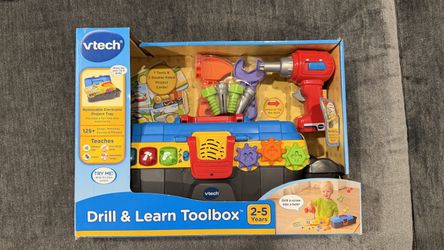 VTech Drill & Learn Toolbox – Working Drill, 7 Tools, Project Cards – Ages 2–5
