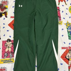 Green Under Armour zip-able track suit sweatpants with white stripe