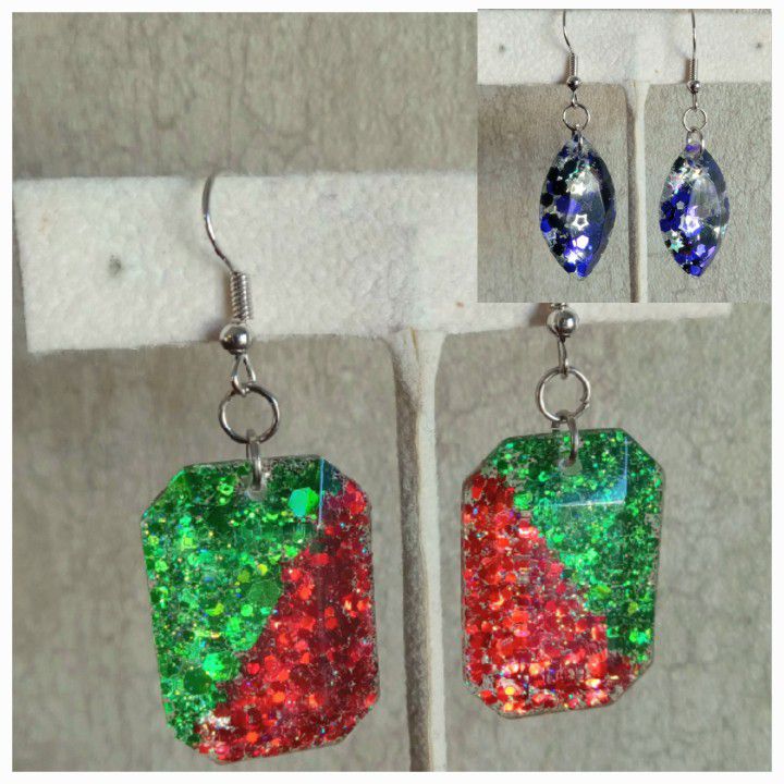 Red And Green Glitter Christmas And Purple And Black Nightmare Before Christmas Earrings  