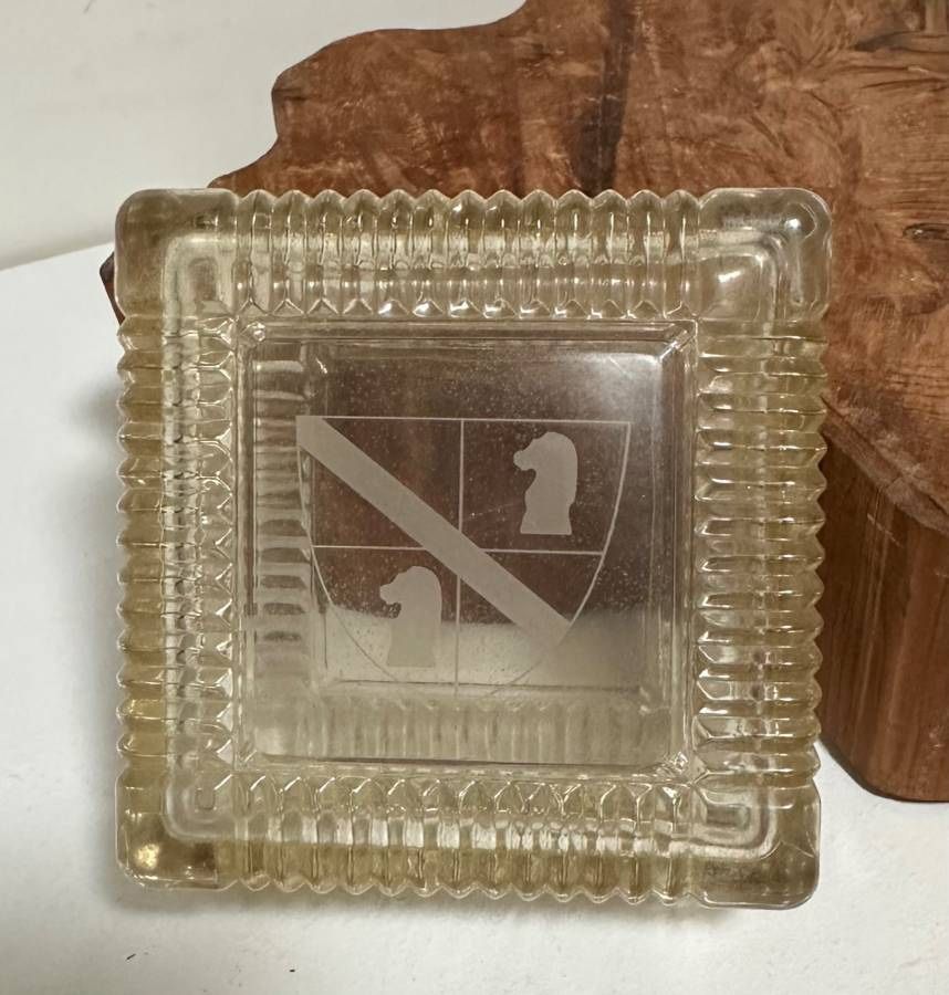 Vintage Glass Trinket Box With A Diagonal Stripe And 2 Chess Knight Pieces