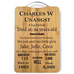 Tombstone for a Friend Personalized Engraved Cutting Board