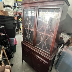 Solid Wood Antique Rustic Farm Tea China Cabinet