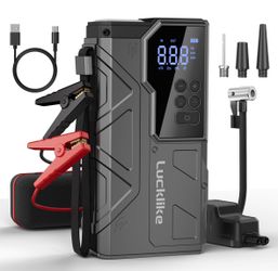 Lucklike Jump Starter with Air Compressor, 4000A Portable Car Battery Jumper Starter Pack for 10L Gas and 8L Diesel, Tire Inflator with Presssure Dete