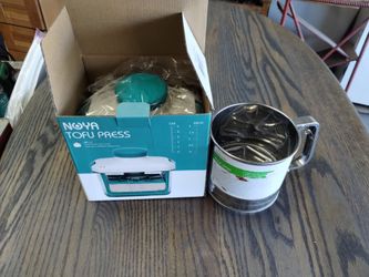 Tofu press and flour sifter