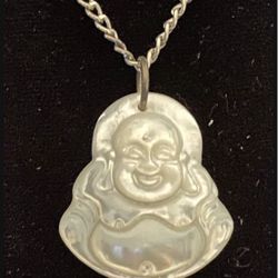 Mother Of Pearl Carved Happy Buddha.  You Can Also Purchase A 925 Chain For 29.99 