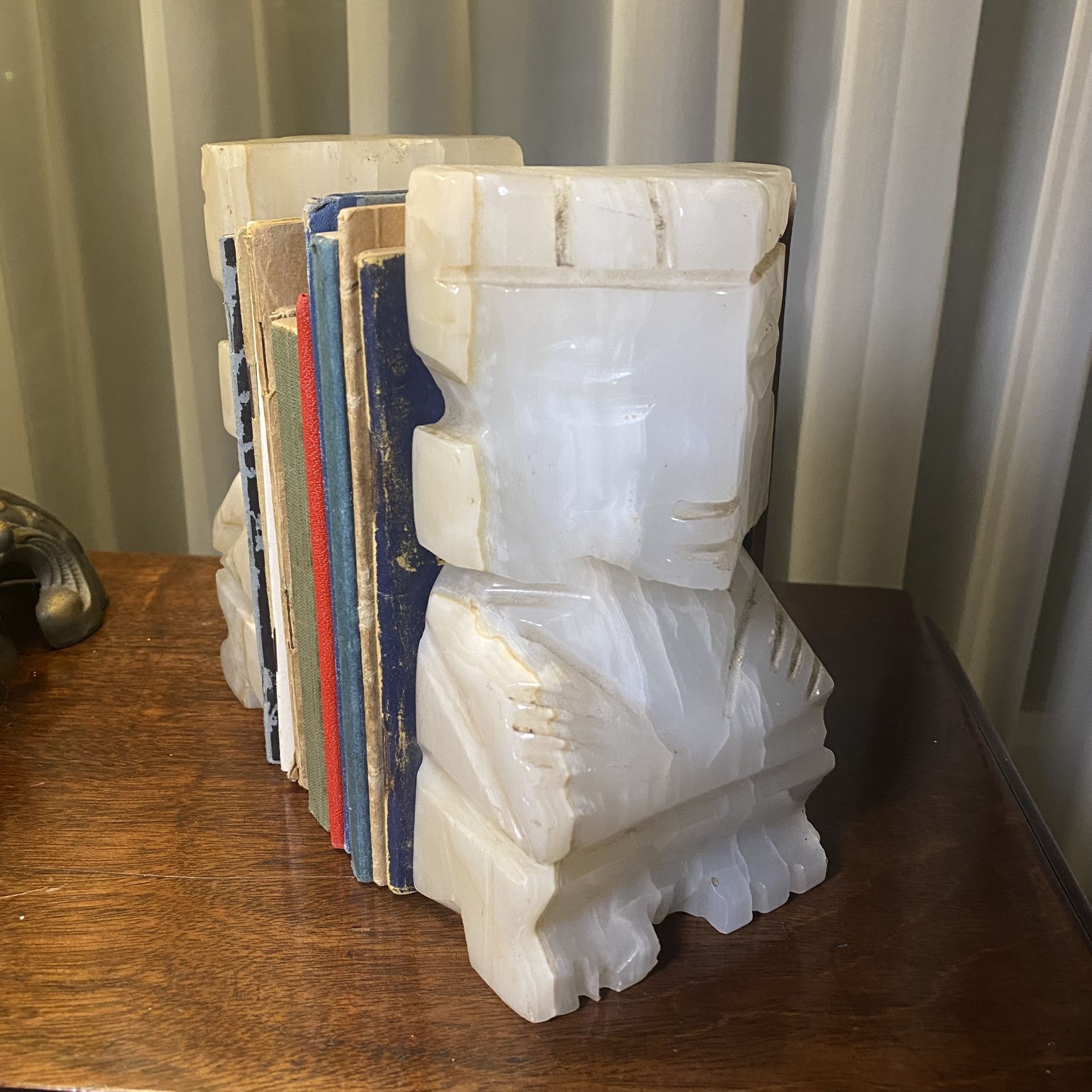 Vintage Pair Of Aztec Alabaster bookends 
