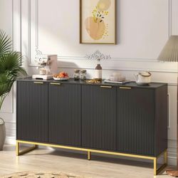 BEAUTIFUL BLACK & GOLD SIDEBOARD FLUTED SHAPE METAL LEGS 60 WIDE 33 HEIGHT BRAND NEW