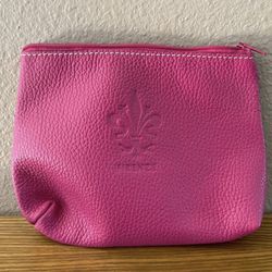 I Ponti Firenze Italian Leather Zip Cosmetic Bag Pouch Pink / Fuscia 7.5"