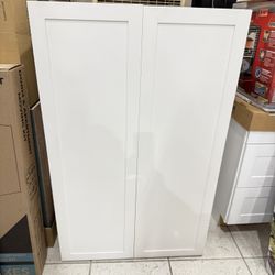 White Large Wood Cabinet / Pantry 33 in W x 25 in D x 52.5 in H