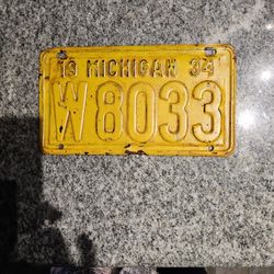 License Plate Old 1934 MICHIGAN
